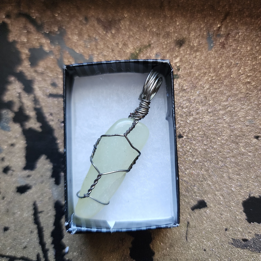 Wire Wrapped Green Stone Pendant